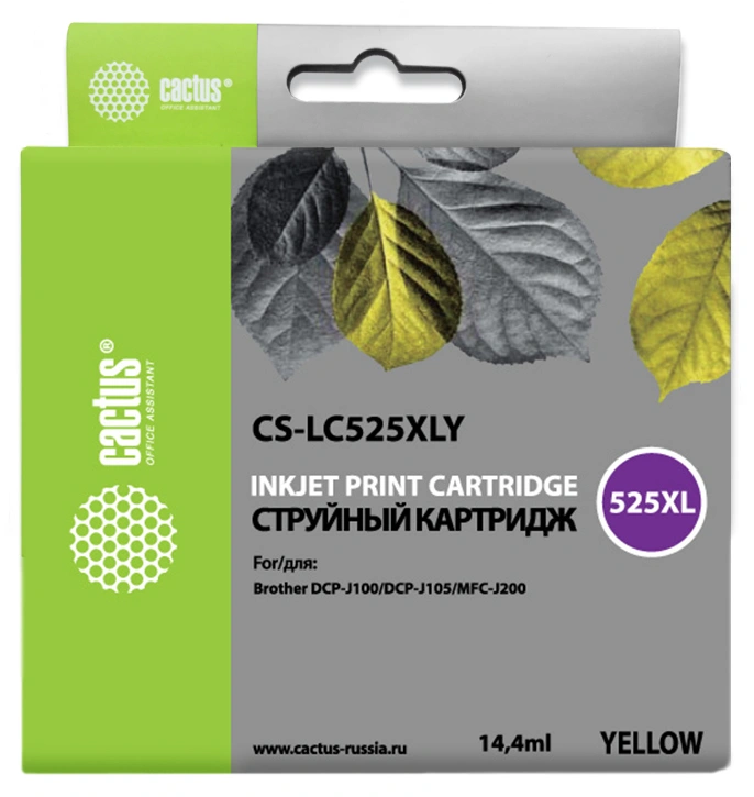 Картридж струйный Cactus CS-LC525XLY желтый (14.4мл) для Brother DCP-J100/J105/J200 с чипом