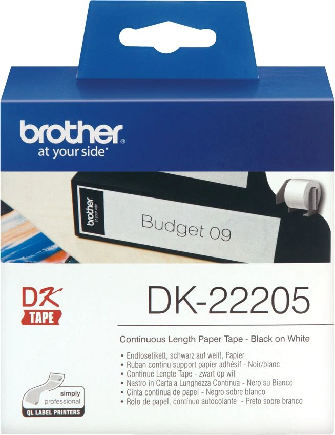 Картридж ленточный Brother DK22205 черный на белом 62x30.48 для Brother QL-570