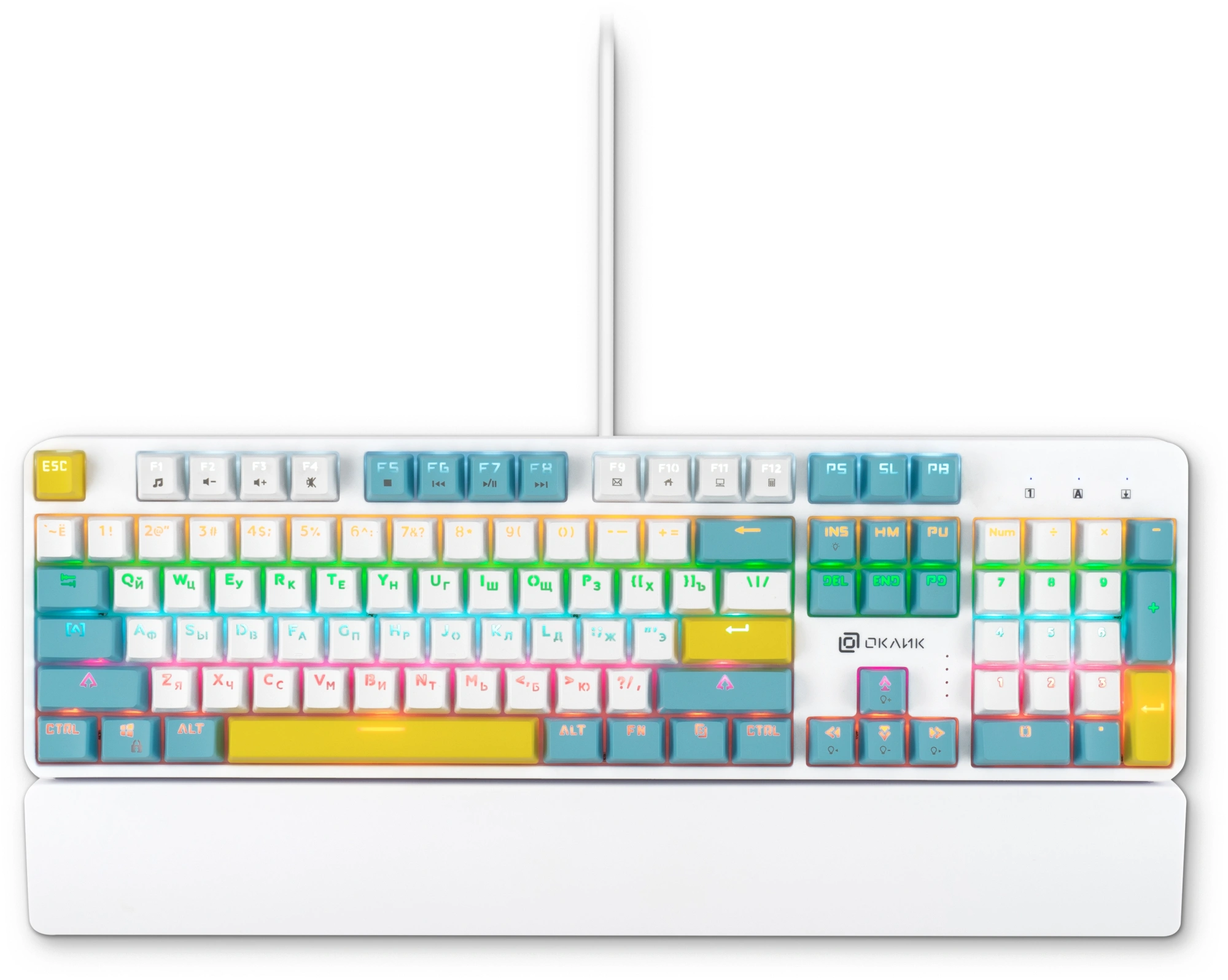 Клавиатура Оклик K951X механическая белый USB Multimedia for gamer LED (подставка для запястий) (1901079) кабель 1.8м