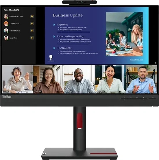 Монитор Lenovo 23.8" ThinkVision T24v-30 черный IPS LED 4ms 16:9 HDMI M/M Cam матовая HAS Piv 1000:1 250cd 178гр/178гр 1920x1080 75Hz VGA DP FHD USB 6кг