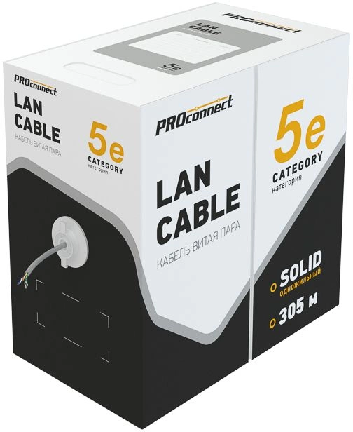 Кабель информационный PROconnect 01-0043-3 кат.5E UTP 4 пары 24AWG PVC внутренний 305м серый