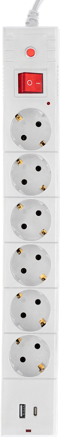 Сетевой фильтр Buro BU-SP5_USB_2A-W 5м (6 розеток) белый (коробка)