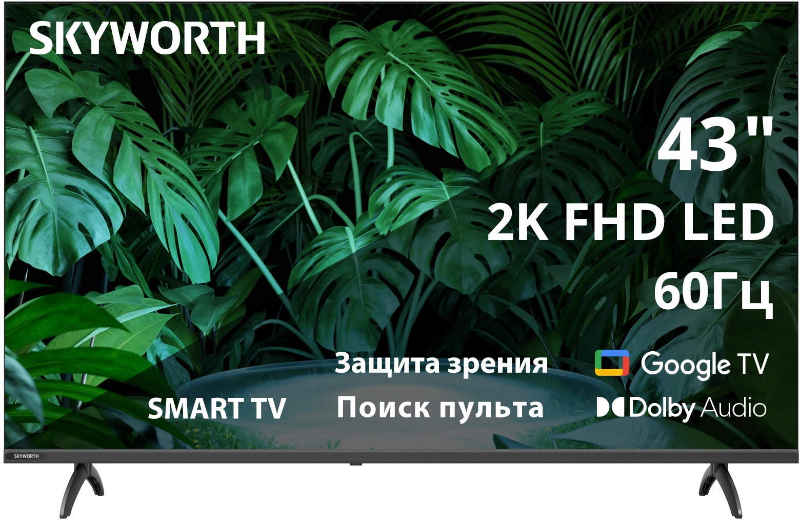 Телевизор LED Skyworth 43" 43E55G Google TV Frameless черный FULL HD 60Hz DVB-T DVB-T2 DVB-C DVB-S DVB-S2 USB WiFi Smart TV