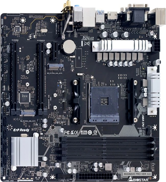 Материнская плата Biostar B550MX/E PRO Soc-AM4 AMD B550 4xDDR4 mATX AC`97 8ch(7.1) GbLAN RAID+VGA+DVI+HDMI