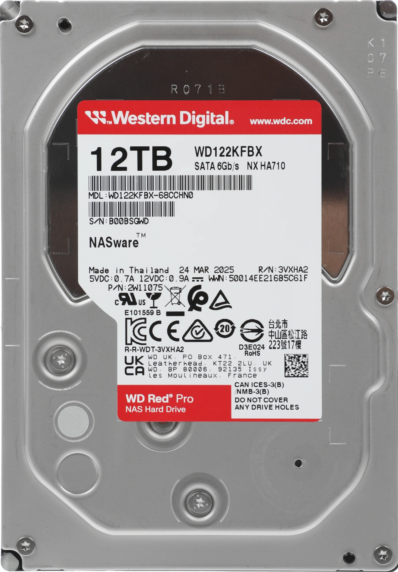 Жесткий диск WD SATA-III 12TB WD122KFBX NAS Red Pro (7200rpm) 512Mb 3.5"