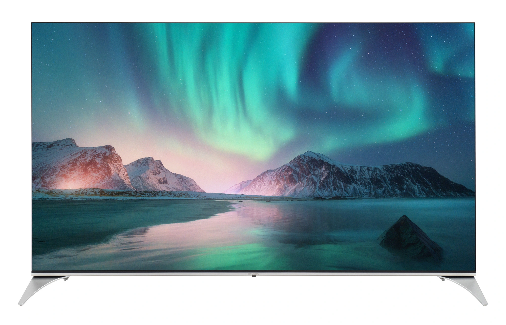 Телевизор QLED Hyundai 65" H-LED65QBU7500 Android TV Frameless черный/серебристый 4K Ultra HD 60Hz DVB-T DVB-T2 DVB-C DVB-S DVB-S2 USB WiFi Smart TV