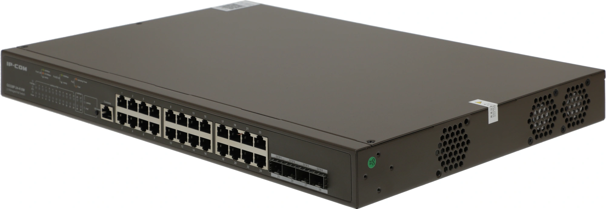 Коммутатор IP-Com G5328P-24-410W (L3) 24x1Гбит/с 4xКомбо(1000BASE-T/SFP) 4SFP 24PoE 370W управляемый