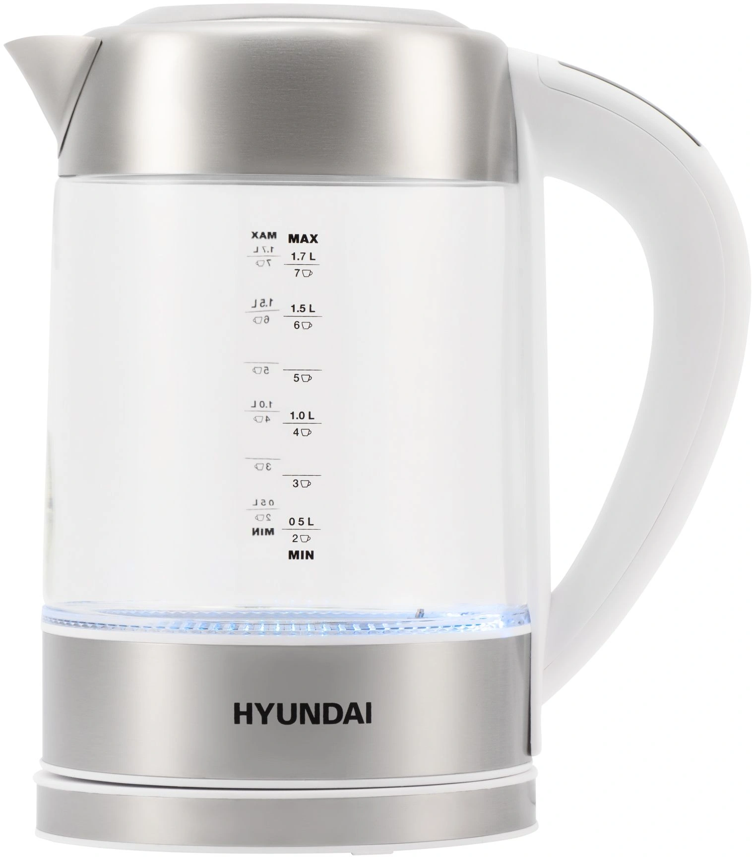 Чайник электрический Hyundai HYK-S5807 1.7л. 2200Вт белый/серебристый корпус: стекло/металл