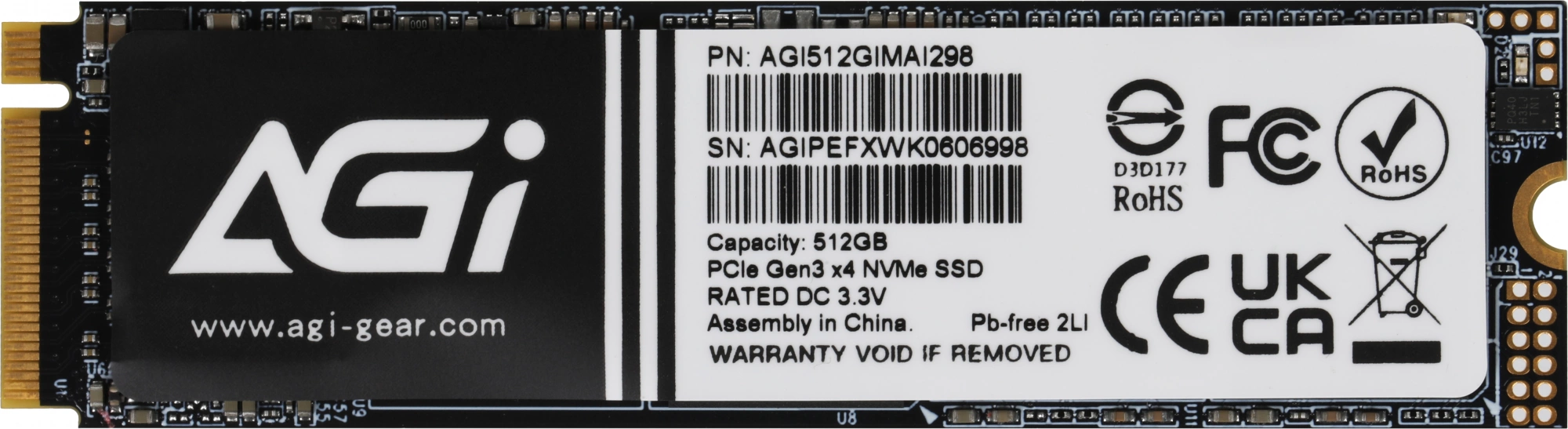 Накопитель SSD AGi PCIe 3.0 x4 512GB AGI512GIMAI298-BK AGI512GIMAI298 AI298 M.2 2280
