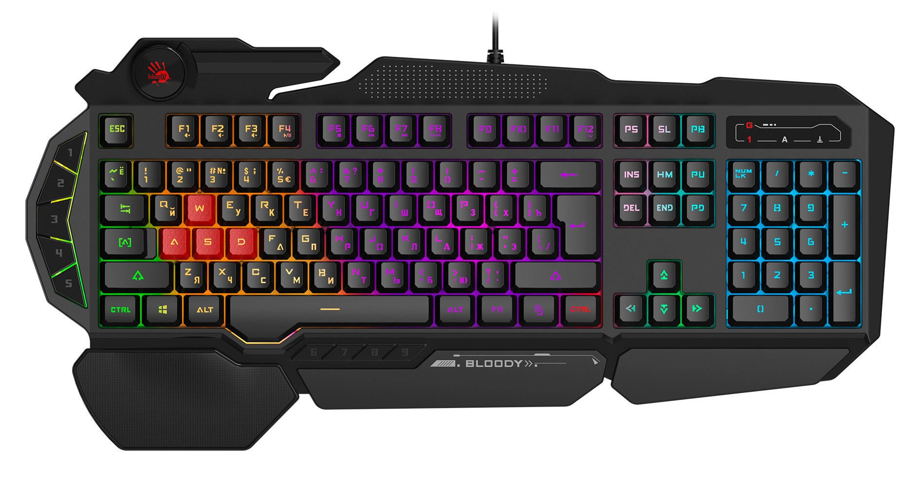Клавиатура A4Tech B310N черный USB Multimedia for gamer LED (подставка для запястий) кабель 1.8м