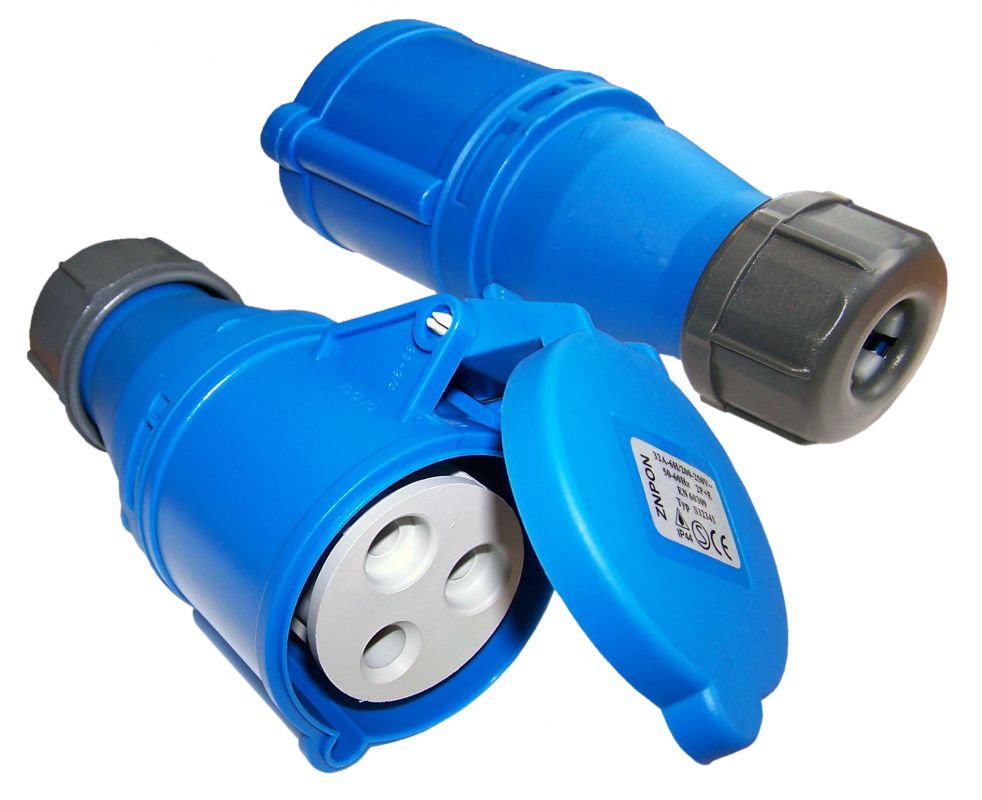 Розетка Lanmaster LAN-IEC-309-32A1P/F однофазная, разборная, 32A, 250V, синий