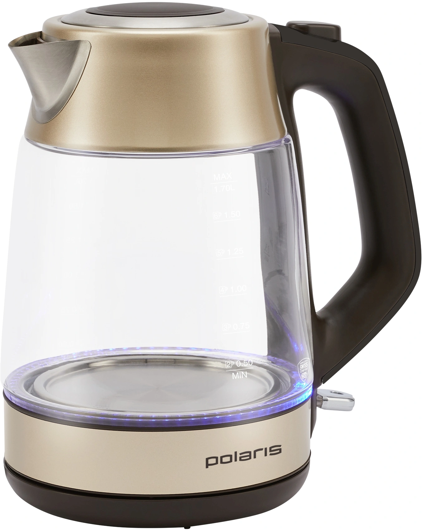 Чайник электрический Polaris PWK 1760CGL 1.7л. 2150Вт шампань/черный корпус: стекло/металл