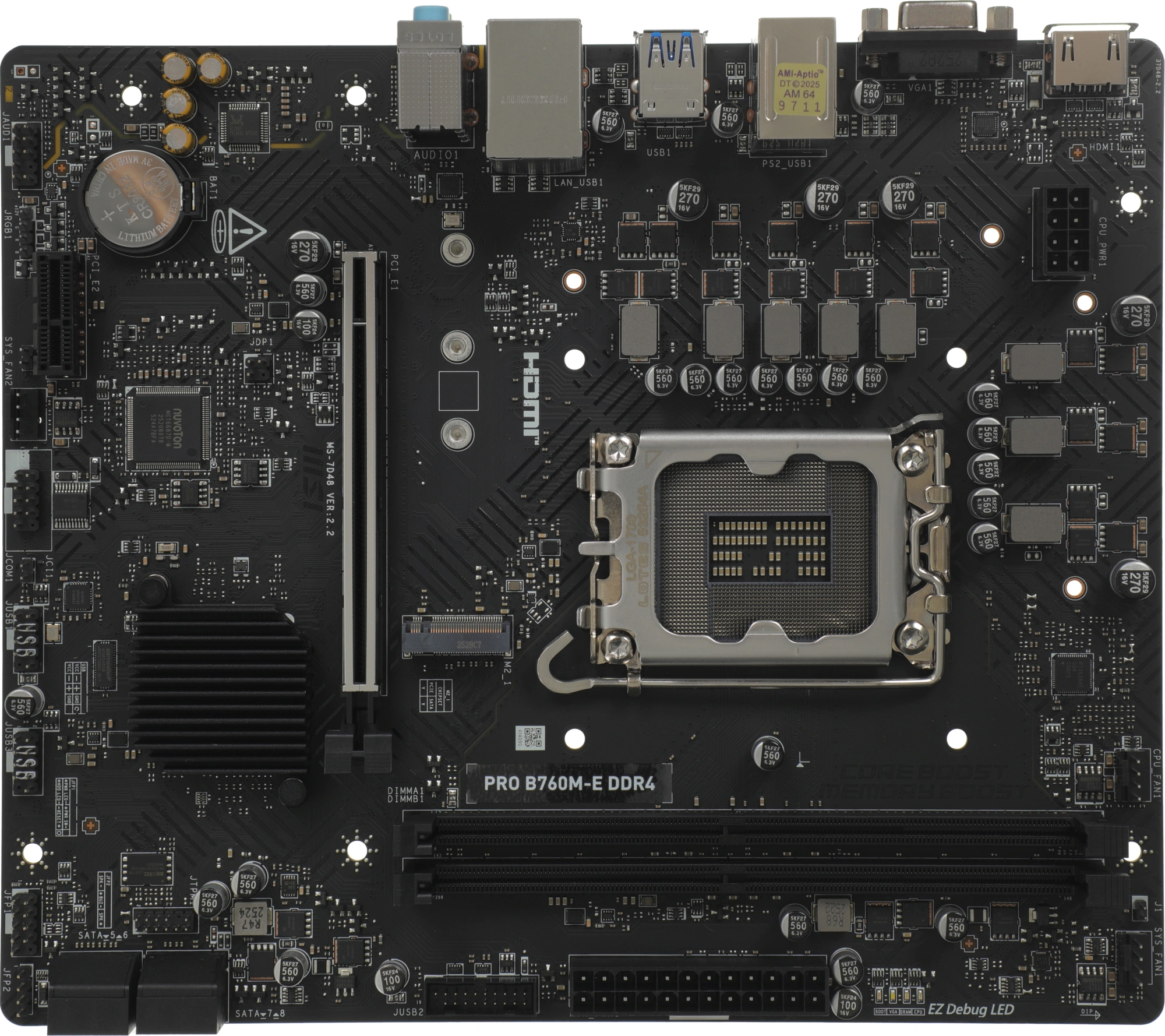 Материнская плата MSI PRO B760M-E DDR4 Soc-1700 Intel B760 2xDDR4 mATX AC`97 8ch(7.1) GbLAN+VGA+HDMI