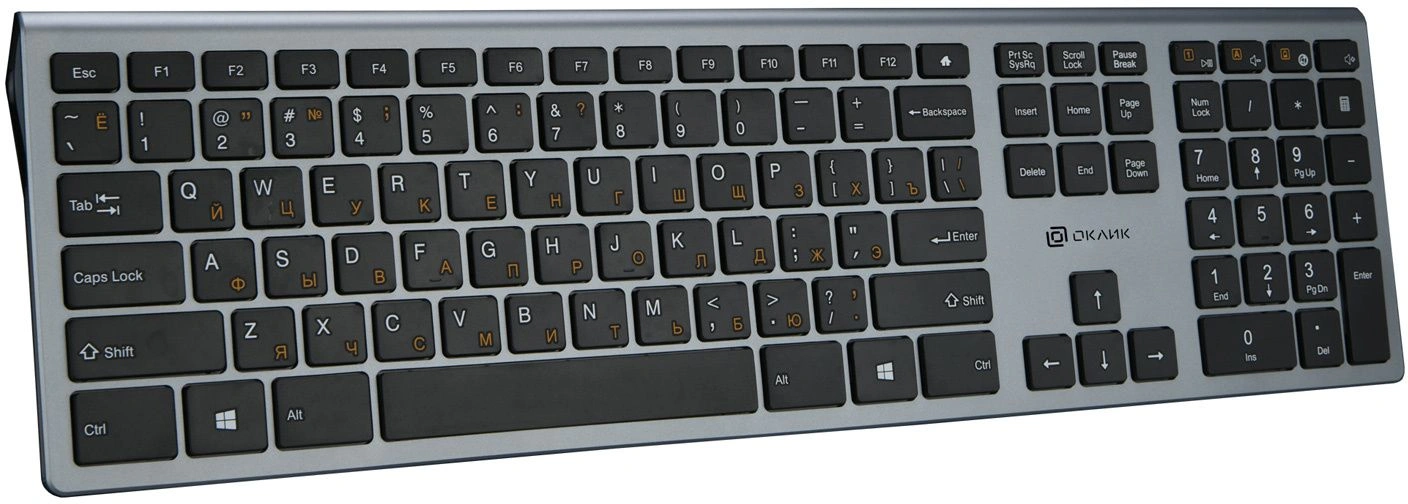 Клавиатура Оклик 890S серый/черный USB slim Multimedia (1784239)
