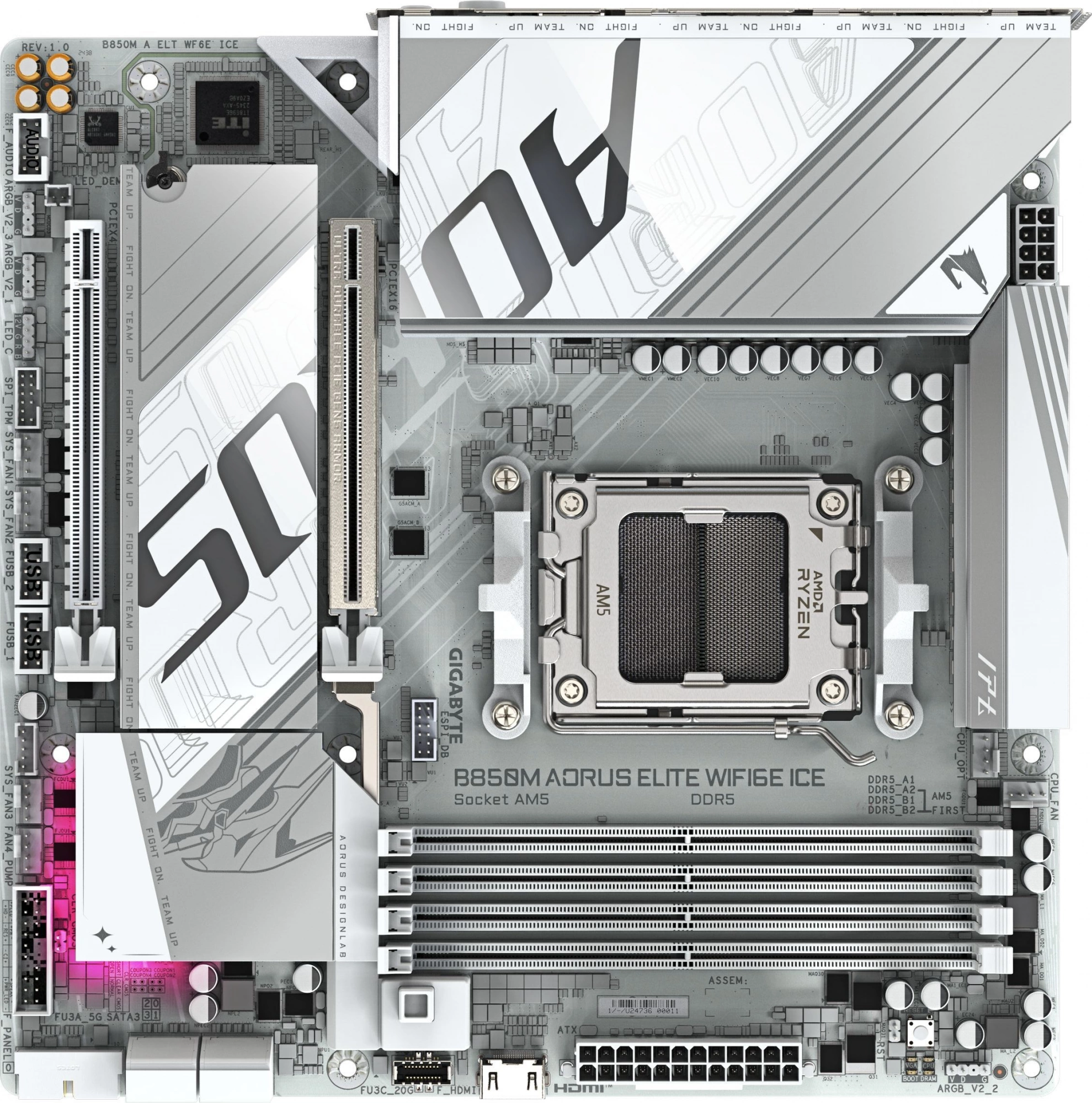 Материнская плата Gigabyte B850M AORUS ELITE WIFI6E ICE Socket AM5 AMD B850 4xDDR5 mATX AC`97 8ch(7.1) 2.5Gg RAID+DP
