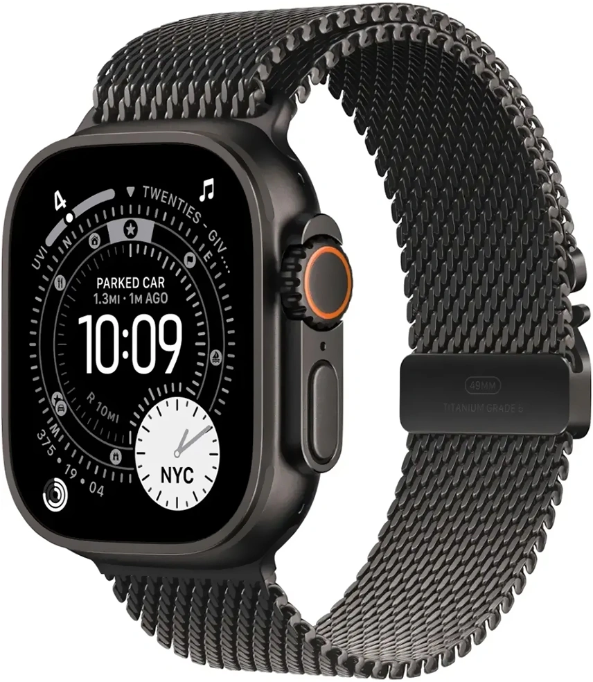 Смарт-часы Apple Watch Ultra 3 2025 A3281 49мм OLED корп.черный титан Milanese Loop рем.черный разм.брасл.:155-185мм (MF1Q4ZP/A)