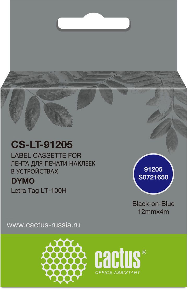 Картридж ленточный Cactus CS-LT-91205 91205 черный на синем 12x4 для Dymo Letra Tag LT-100H