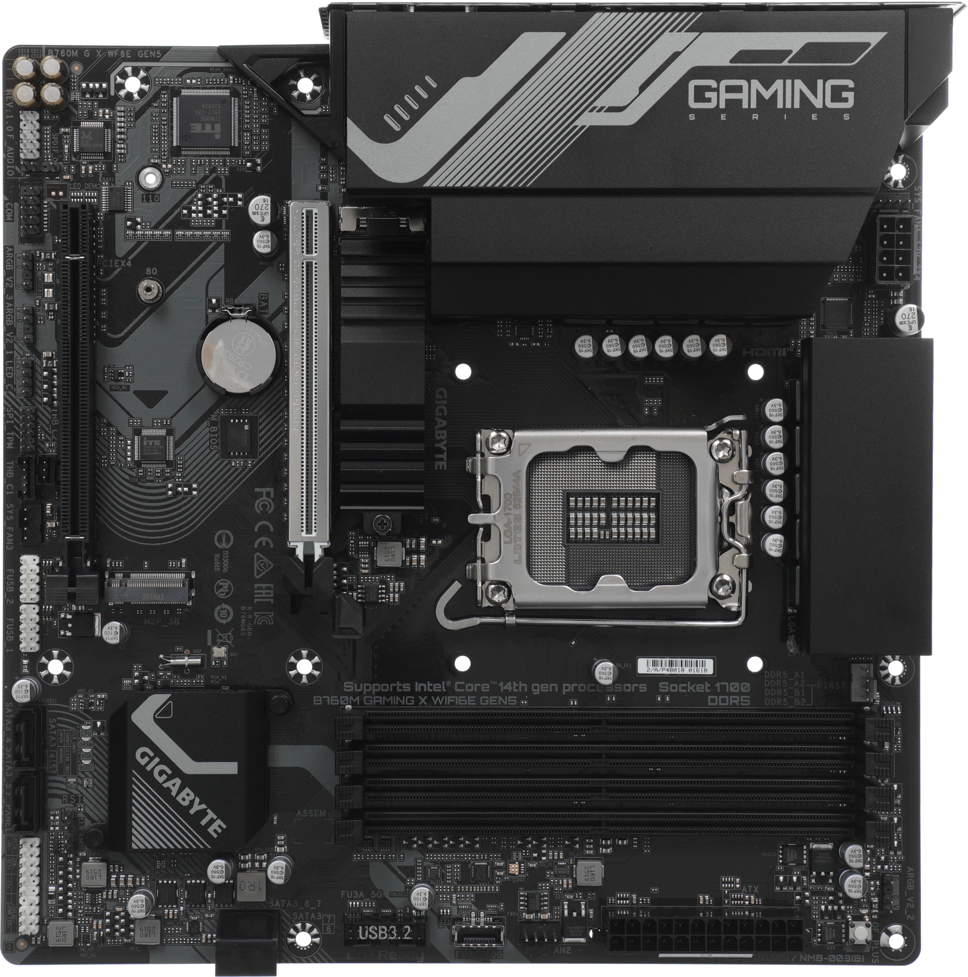 Материнская плата Gigabyte B760M GAMING X WIFI6E GEN5 Soc-1700 Intel B760 4xDDR5 mATX AC`97 8ch(7.1) 2.5Gg RAID+HDMI+DP