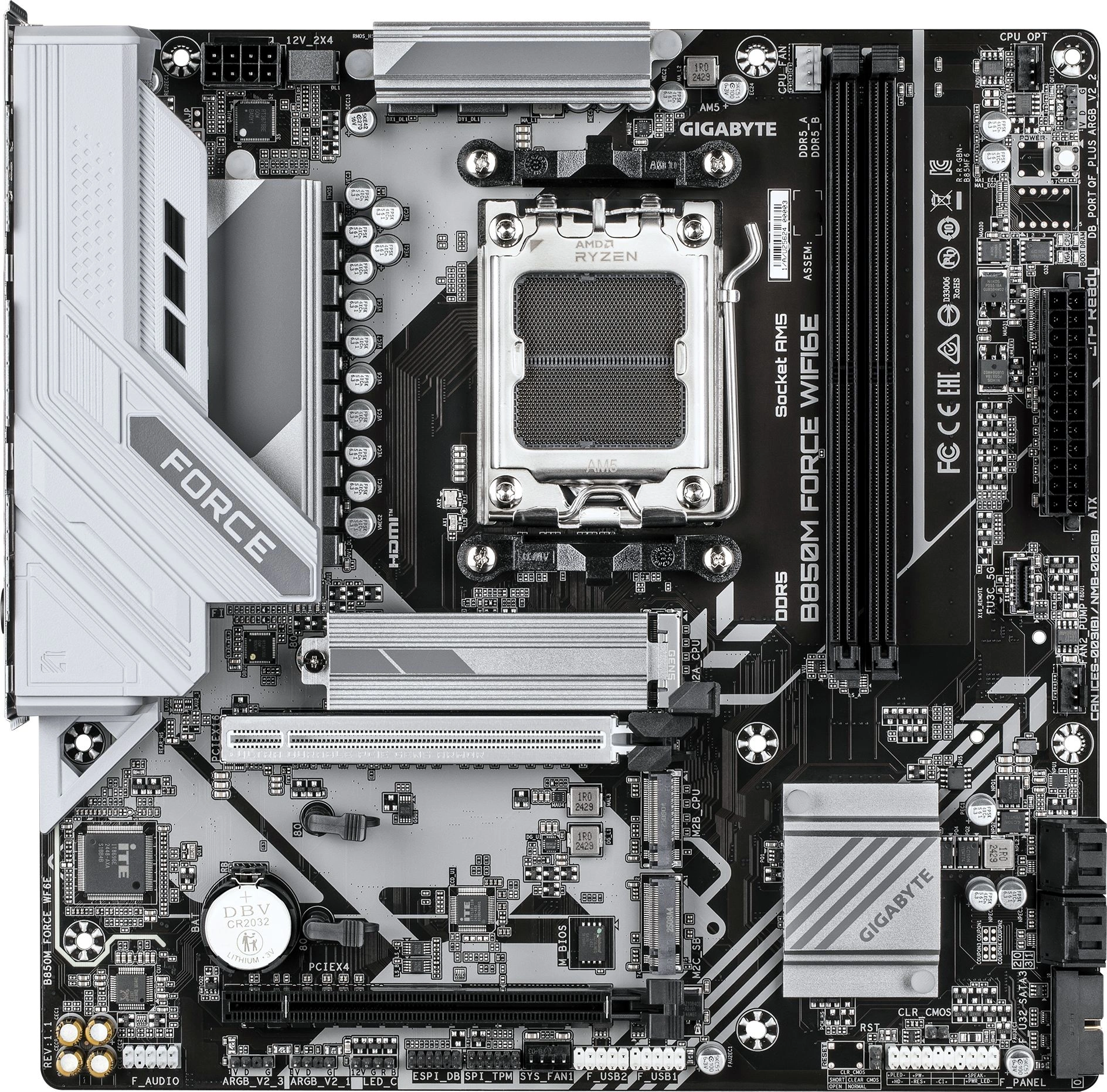 Материнская плата Gigabyte B850M FORCE WIFI6E Socket AM5 AMD B850 2xDDR5 mATX AC`97 8ch(7.1) 2.5Gg RAID+HDMI+DP