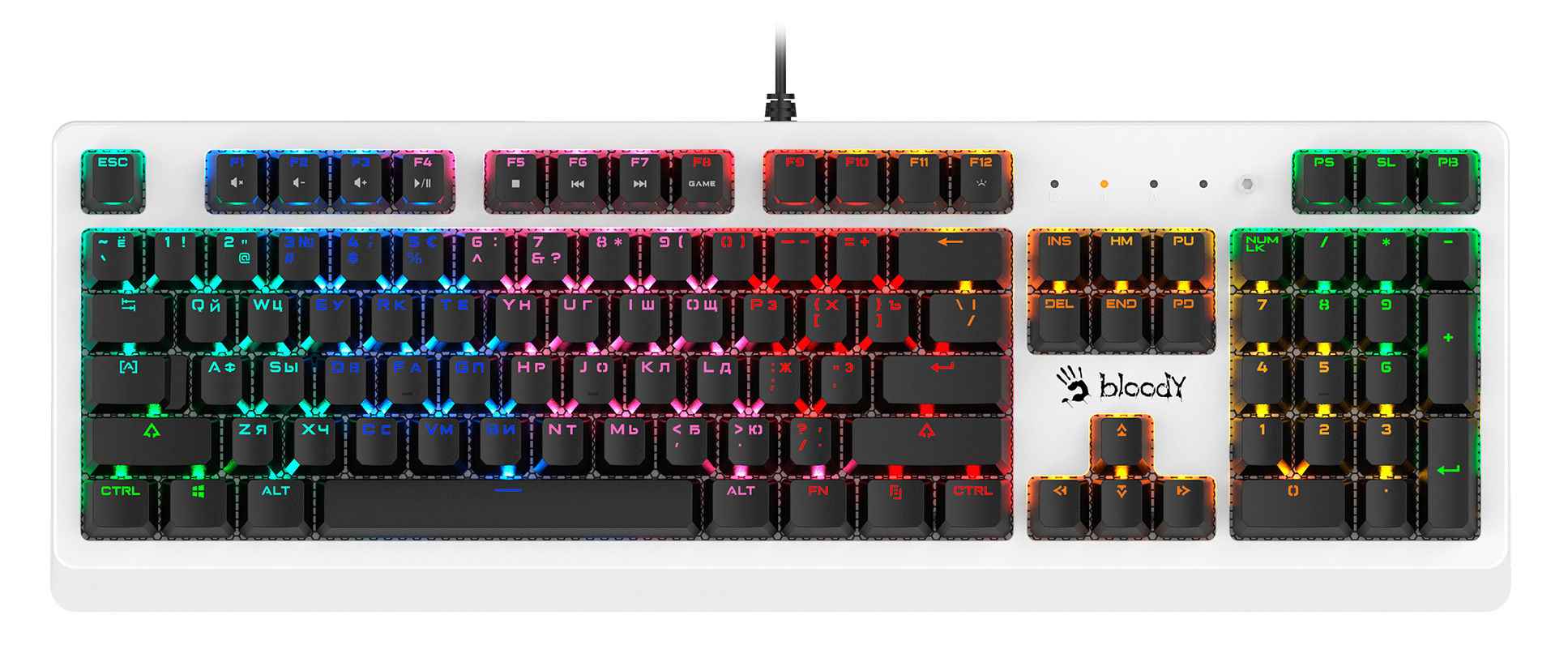 Клавиатура A4Tech B810RC механическая белый/черный USB for gamer LED (B810RC ( WHITE )) кабель 1.8м
