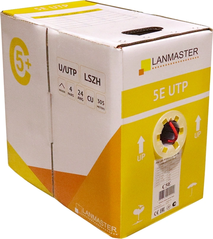 Кабель информационный Lanmaster LAN-5EUTP-PT-LSZH-YL кат.5E UTP 4 пары 24AWG LSZH внутренний 305м желтый