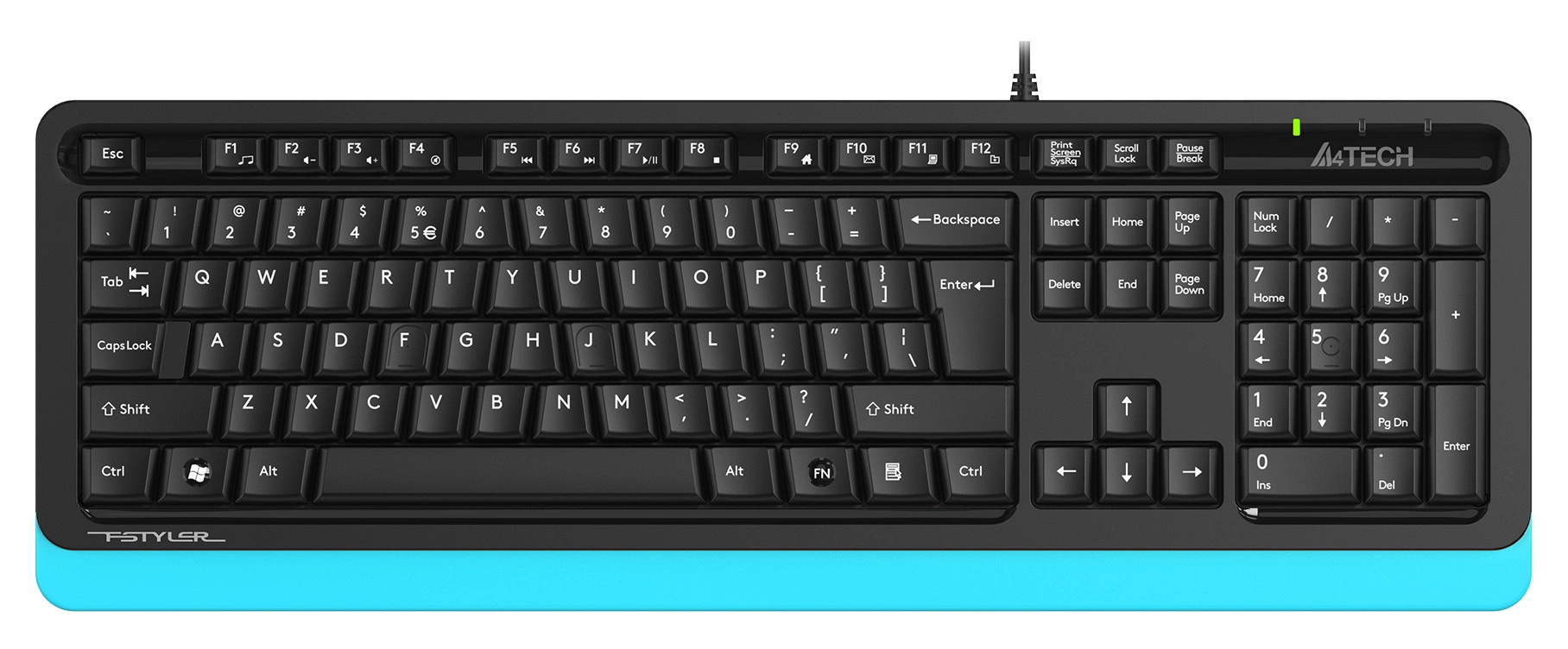 Клавиатура A4Tech FKS10 черный/синий USB (подставка для запястий) (FKS10 BLUE) кабель 1.5м