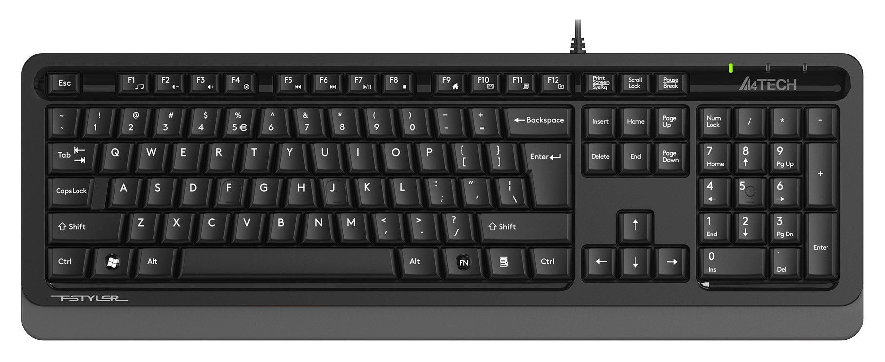 Клавиатура A4Tech FKS10 черный/серый USB (подставка для запястий) (FKS10 GREY) кабель 1.5м