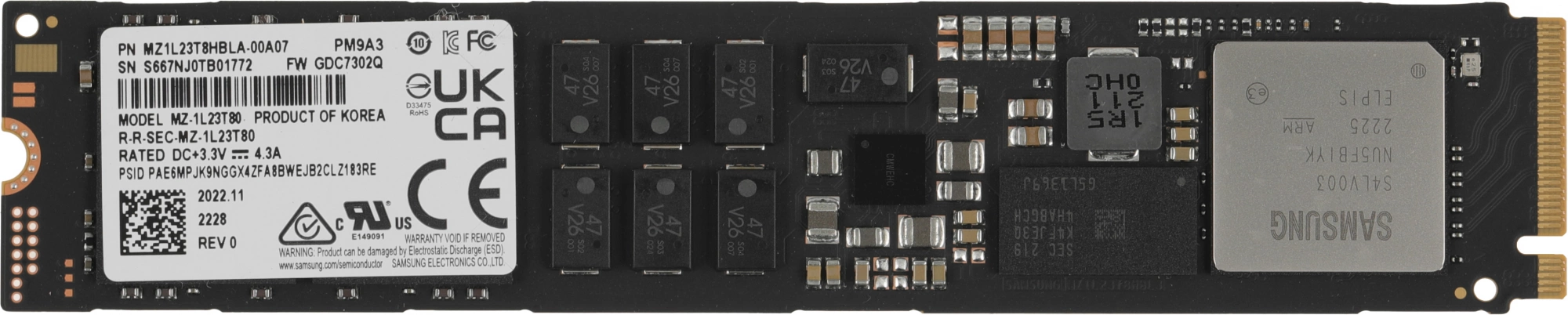 Накопитель SSD Samsung PCIe 4.0 x4 3.84TB MZ1L23T8HBLA-00A07 PM9A3 1 DWPD OEM