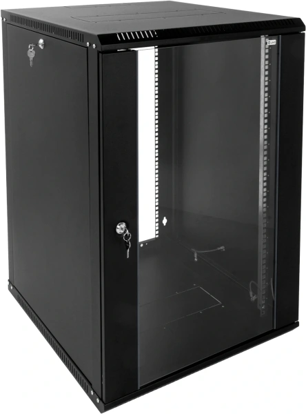 Шкаф коммутационный ЦМО (ШРН-Э-18.350-9005) настенный 18U 600x350мм пер.дв.стекл 85кг черный 300мм 22.14кг 180град. 878мм IP20 сталь