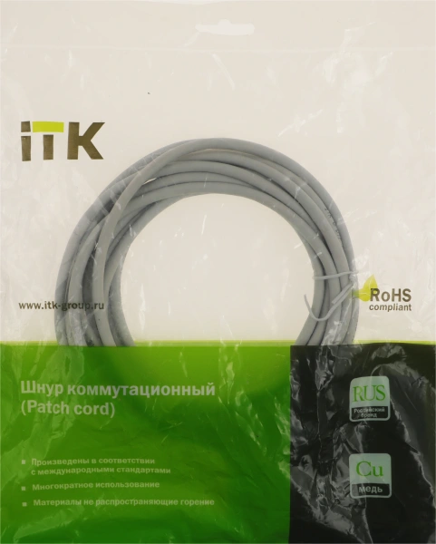 Патч-корд ITK PC01-C5EU-5M UTP RJ-45 вил.-вилка RJ-45 кат.5E 5м серый ПВХ (уп.:1шт)