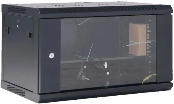 Шкаф коммутационный Rexant (04-0666-112) настенный 6U 600x600мм пер.дв.стекл черный 230град. металл