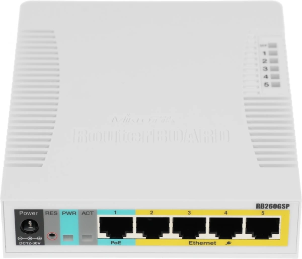 Коммутатор MikroTik RB260GSP CSS106-1G-4P-1S (L2) 5x1Гбит/с 1SFP 1PoE 48W управляемый