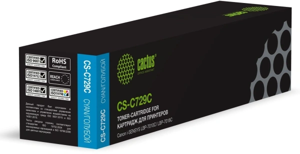 Картридж лазерный Cactus CS-C729C 729 C голубой (1000стр.) для Canon i-SENSYS LBP-7010C/ LBP-7018C