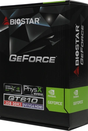 Видеокарта Biostar PCI-E 2.0 GeForce GT610 NVIDIA GeForce GT 610 2Gb 64bit DDR3 700/1333 DVIx1 HDMIx1 CRTx1 HDCP Ret low profile