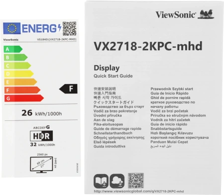 Монитор ViewSonic 27" VX2718-2KPC-MHD черный VA LED 16:9 HDMI M/M матовая 250cd 178гр/178гр 2560x1440 165Hz FreeSync Premium DP 2K 3.9кг