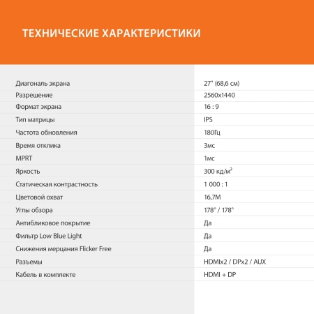 Монитор SunWind 27" SUN-M27BG130 черный IPS LED 3ms 16:9 HDMI матовая 300cd 178гр/178гр 2560x1440 180Hz G-Sync DP QHD 4.95кг