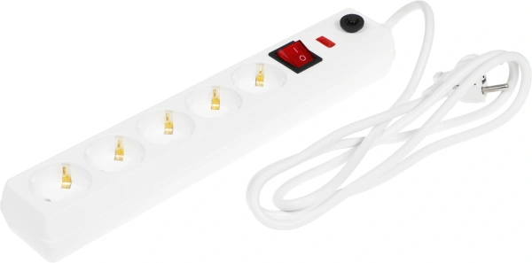Сетевой фильтр IEK СФ-05К 1.5м (5 розеток) белый (коробка)