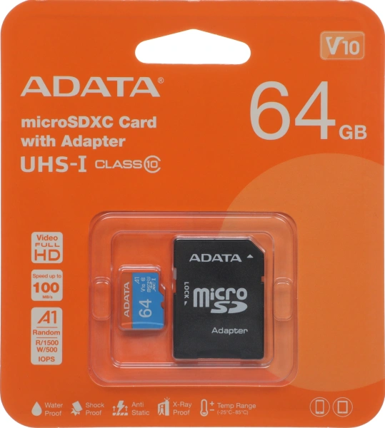 Флеш карта microSDXC 64GB A-Data AUSDX64GUICL10A1-RA1 Premier Pro + adapter