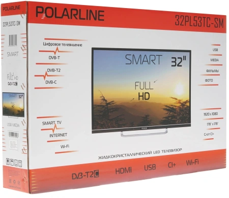 Телевизор LED PolarLine 32" 32PL53TC-SM черный FULL HD 60Hz DVB-T DVB-T2 DVB-C USB WiFi Smart TV (RUS)