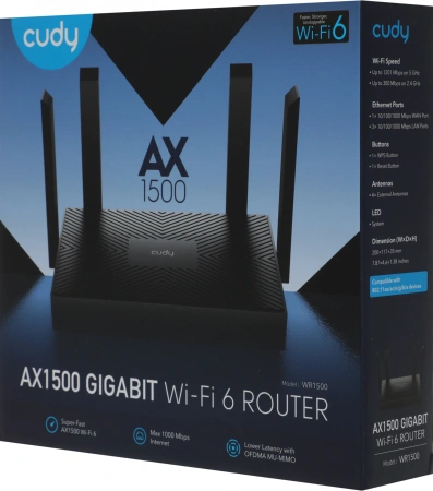 Роутер беспроводной Cudy WR1500 AX1500 10/100/1000 черный