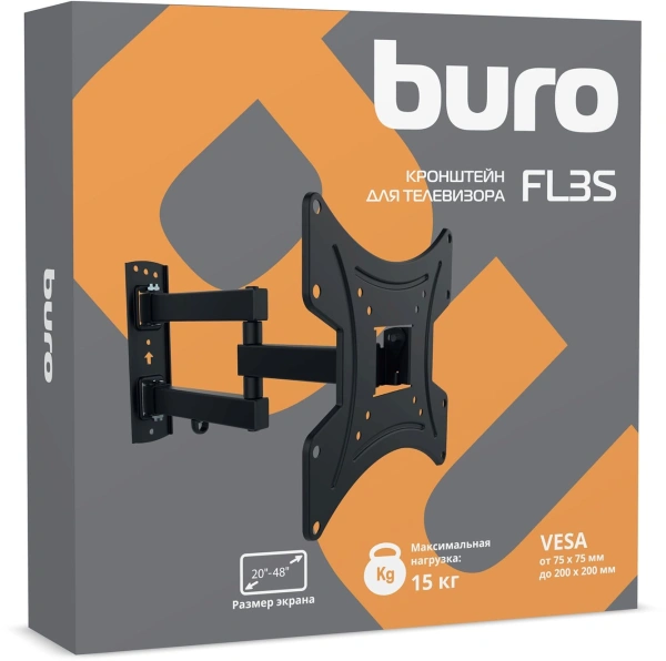 Кронштейн для телевизора Buro FL3S черный 20"-48" макс.15кг настенный поворотно-выдвижной и наклонный