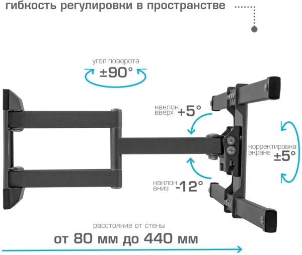 Кронштейн для телевизора Kromax CORBEL-10 титан 32"-75" макс.45кг настенный поворот и наклон