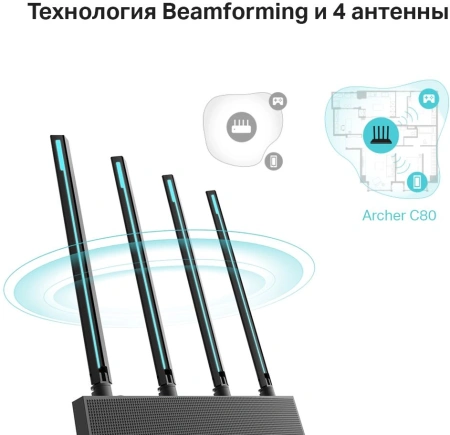 Роутер беспроводной TP-Link Archer C80 AC1900 10/100/1000BASE-TX черный