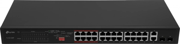 Коммутатор TP-Link TL-SL1226P (L2) 24x100Мбит/с 2x1Гбит/с 2xКомбо(1000BASE-T/SFP) 24PoE+ 250W неуправляемый