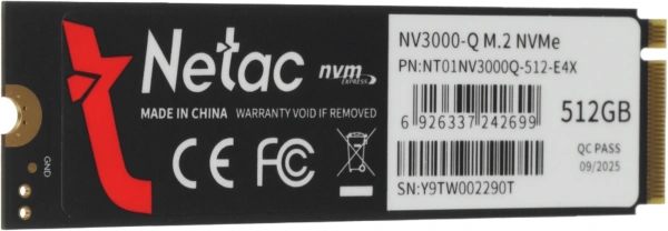 Накопитель SSD Netac PCIe 3.0 x4 512GB NT01NV3000Q-512-E4X M.2 2280