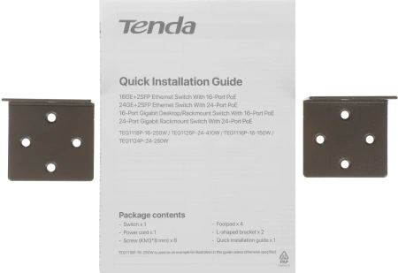 Коммутатор Tenda TEG1126P-24-410W (L2) 24x1Гбит/с 2SFP 24PoE 370W неуправляемый