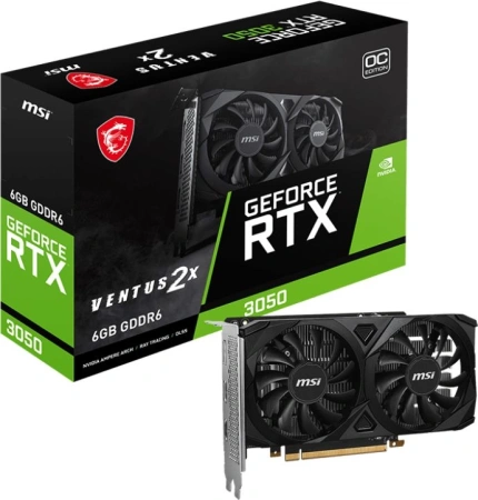 Видеокарта MSI PCI-E 4.0 RTX 3050 VENTUS 2X 6G OC NVIDIA GeForce RTX 3050 6Gb 96bit GDDR6 1492/14000 HDMIx2 DPx1 HDCP Ret