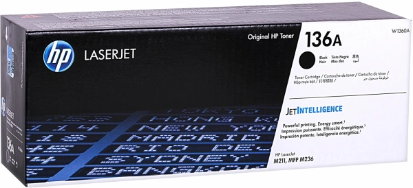 Картридж лазерный HP 136A W1360A черный бар.в компл. (1150стр.) для HP LJ M211d/MFP M236