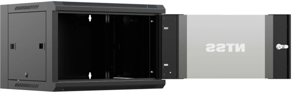 Шкаф коммутационный NTSS (NTSS-W9U6060GS-BL) настенный 9U 570x600мм пер.дв.стекл 60кг черный 500мм 22кг 220град. 500мм IP20 сталь
