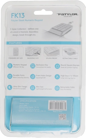 Числовой блок A4Tech FK13 серый USB slim для ноутбука (FK13 USB ( GREY)) кабель 0.7м
